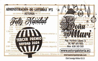 Reverso del d&eacute;cimo 04624 con el sello de la Administraci&oacute;n n&ordm; 2 &laquo;Do&ntilde;a Mari&raquo;, en Astorga